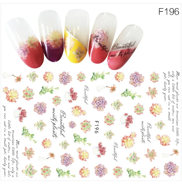 Наклейки для ногтей цветок животное мультфильм наклейки на кончики ногтей маникюр наклейки украшения аксессуары - Цвет: F196