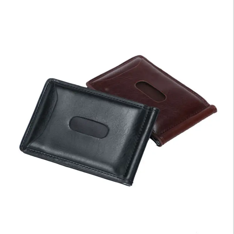 

LKEEP High Quality 1PC Fashion Men Solid Thin Magnet Hasp Bifold Money Clip Leather Wallet ID Credit Men Purse Brand New