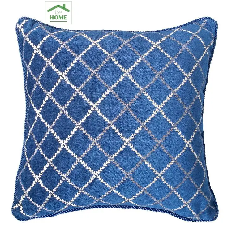 2016 beHome Blue Diamond Lattice Jacquard Woven Chenille Decorative