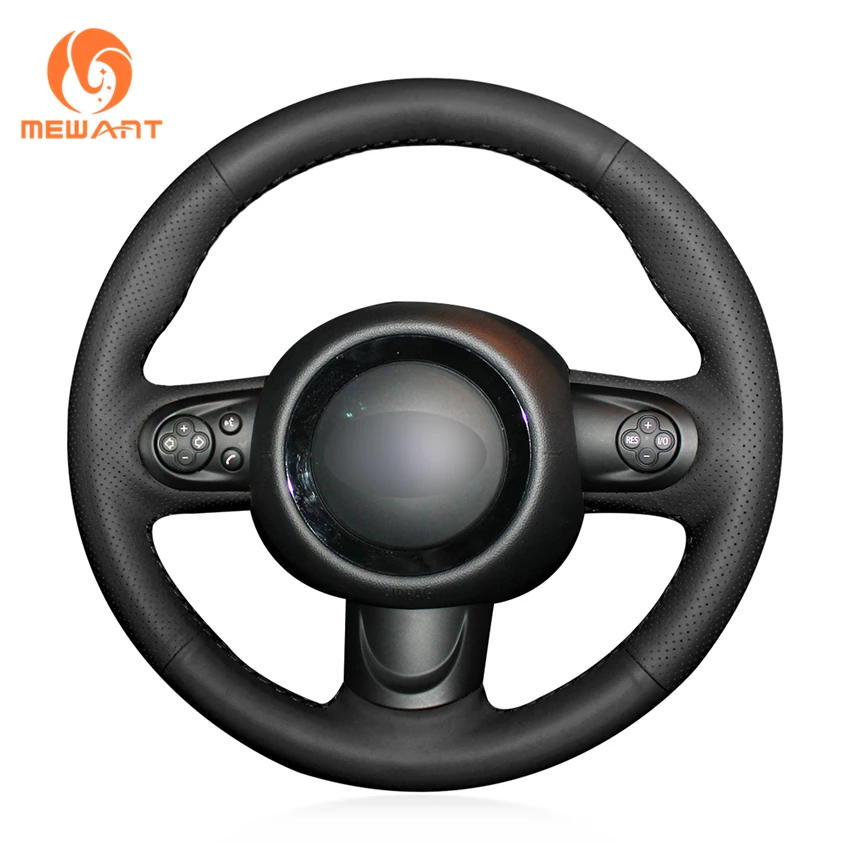 

MEWANT Hand-stitched Black Genuine Leather Comfortable Soft Durable Anti-slip Hand Sew Wrap Steering Wheel Cover for Mini Coupe