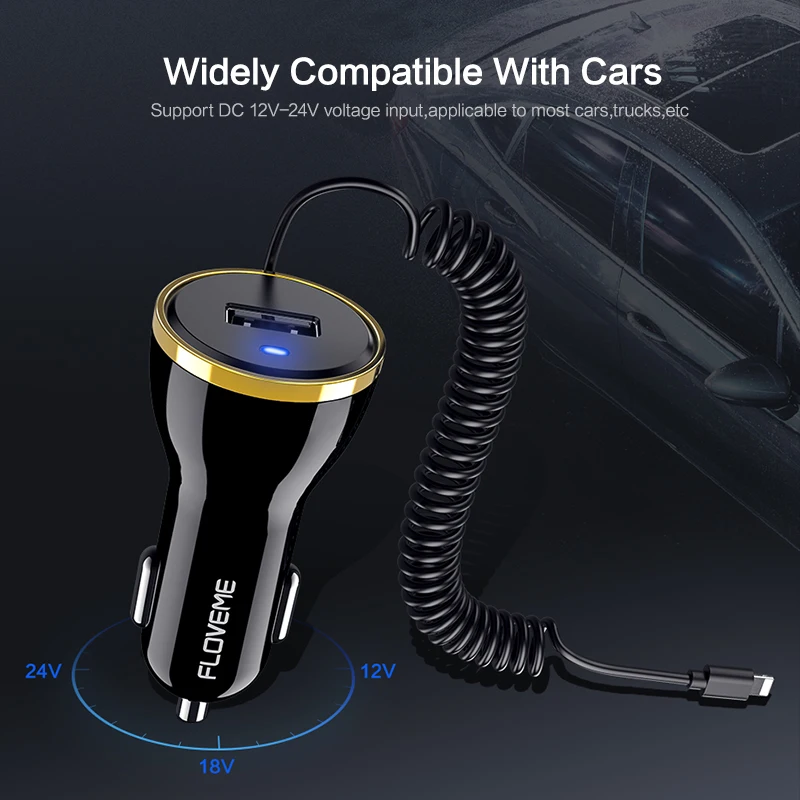 

Car Chargeing USB Typc-C Micro For Apple IPhone XS 7 Support QC2.0 Mobile Phone Car Charger For Samsung Xiaomi USB Spring Line
