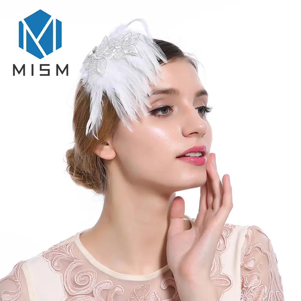 M Mism 1pcs Woman Elegant Feather Black White Hair Clips Wedding