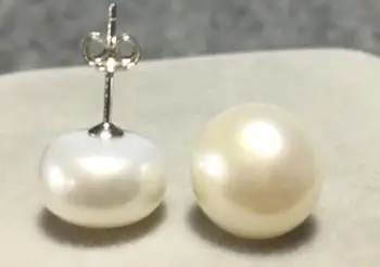 

charming 11-12mm south sea white flat round pearl earring 925s