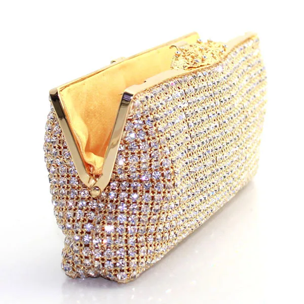 Золотой цвет мягкий алмаз дамы Кристалл Клатч Свадебный мешочек вечерняя сумка