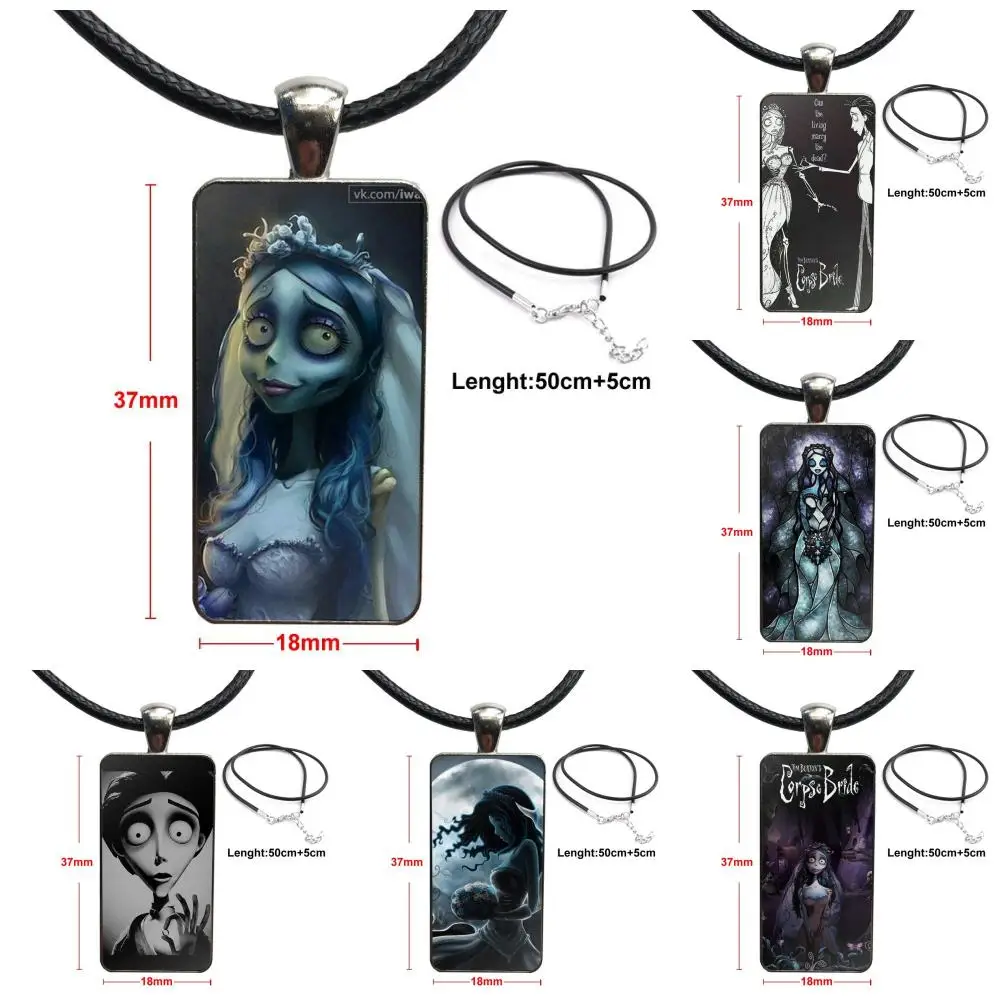 

For Women Tim Burton's Corpse Bride Necklace With Steel Plated Glass Cabochon Choker Long Pendant Rectangle Necklace