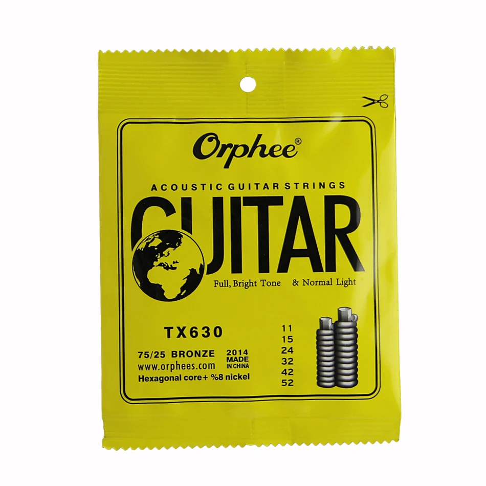 

Orphee TX630 (011-052) Full Bright Tone & Normal Light Folk Guitar Strings Set 6pcs/set Acoustic Guitar Accessories
