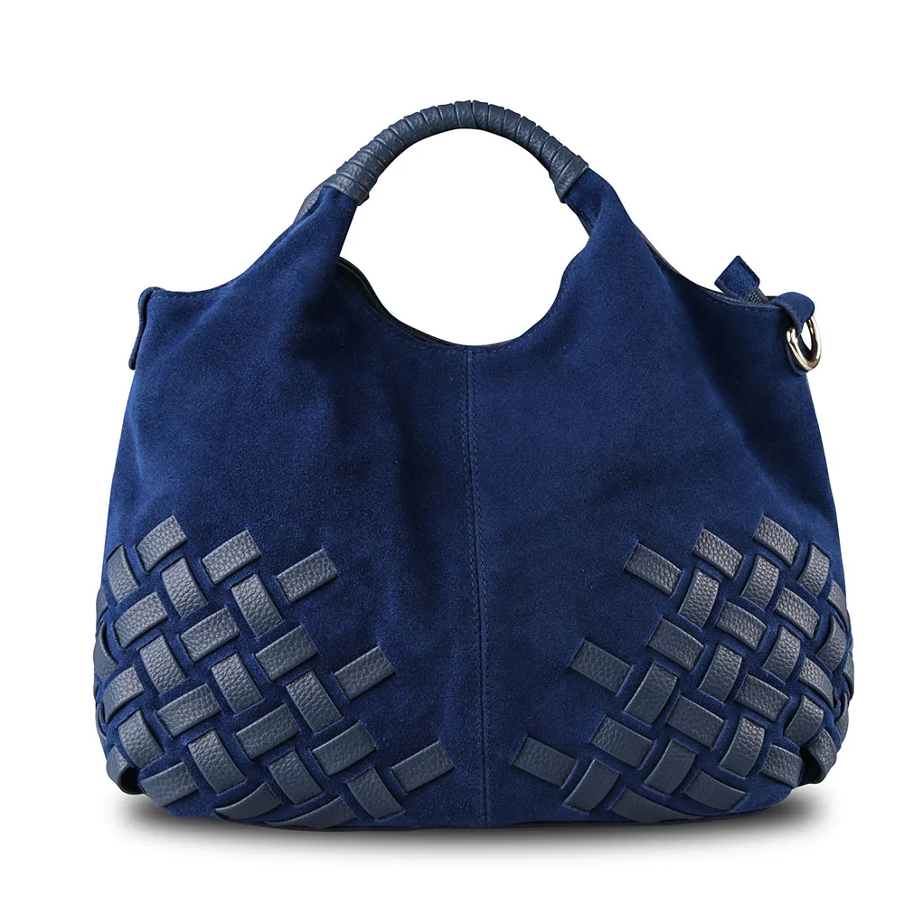 Новейшая Женская плетеная Замшевая сумка из спилка, Женская Повседневная сумка через плечо, сумка-мессенджер с верхней ручкой - Цвет: Classic Blue Big