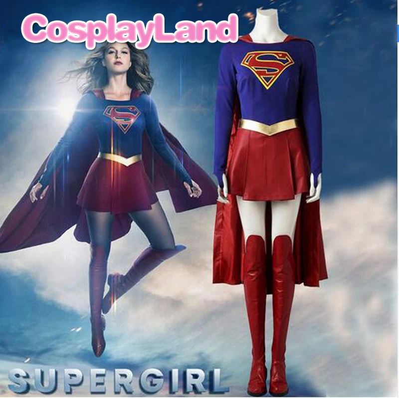 Supergirl Costume Cosplay Outfit 2017 Superhero SuperGirl Kara Zor-El Danvers Halloween Costumes Jumpsuit Skirt Cape for Women