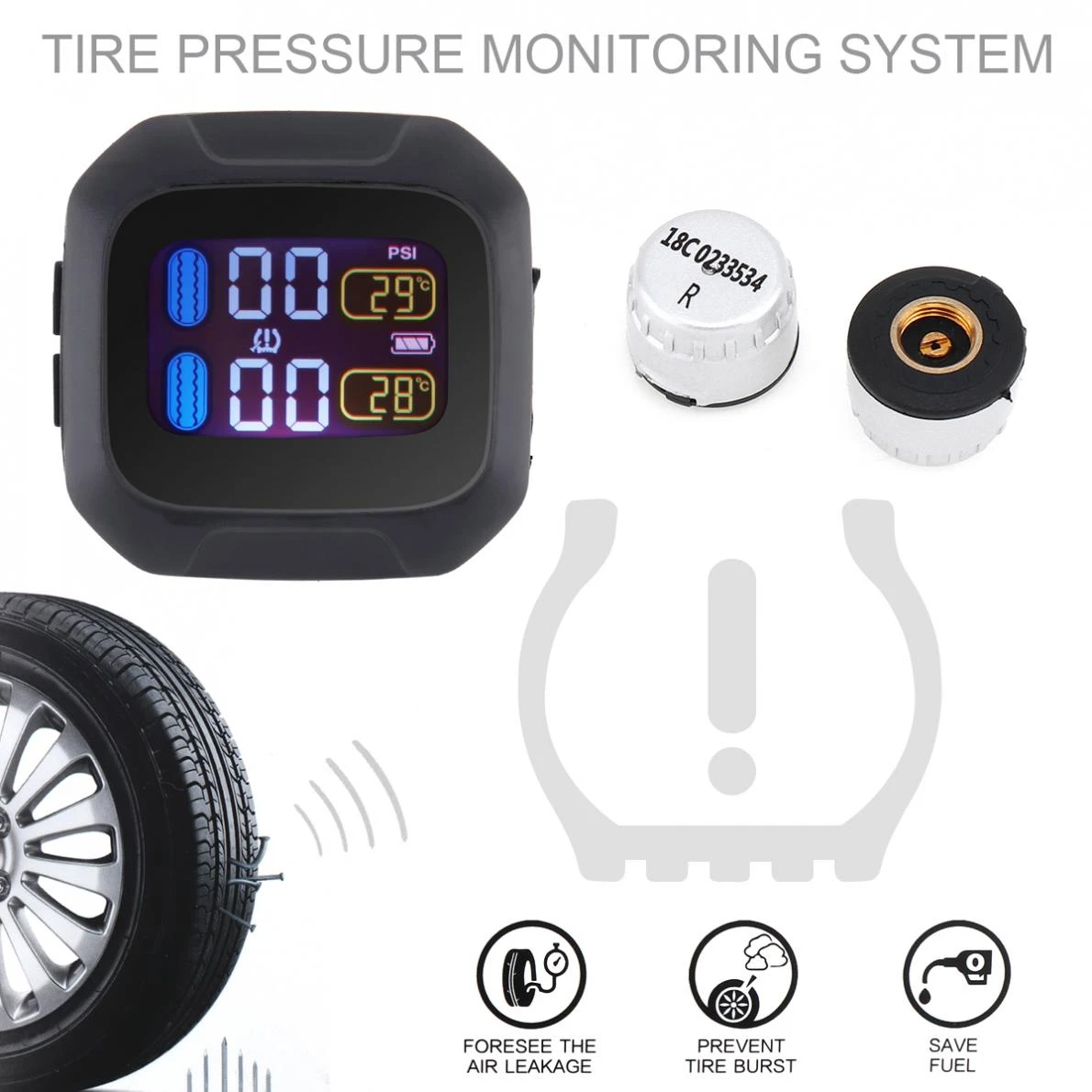 Staright Motorcycle Tire Pressure Monitor Mountain Bike Wireless Tire Pressure Monitoring Instrument Small Portable Waterproof Tire Pressure Monitoring System TPMS Detector