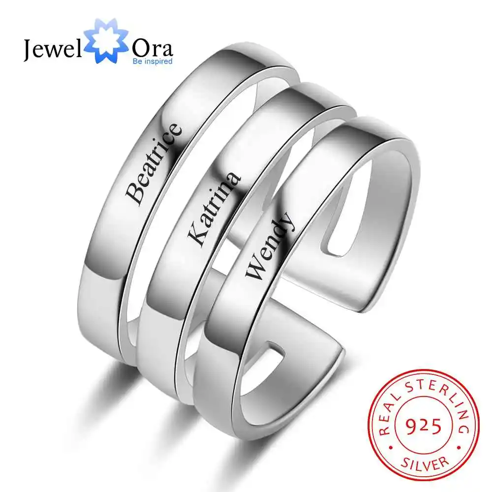Personalized Stackable Rings for Women Engrave Custom 3 names Wide Ring