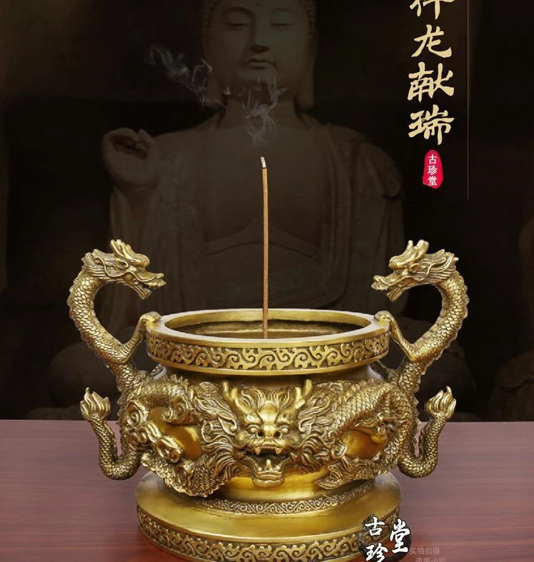 

China Buddhism Palace Bronze Copper Dragon Mahakala Buddha Incense Burner Censer