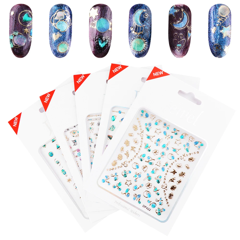 

1pcs Glitter 3D Nail Transfer Slider Sticker Tip Flower Crown Jewelry Star Manicure Metallic Decal Decor DIY Nail Tools