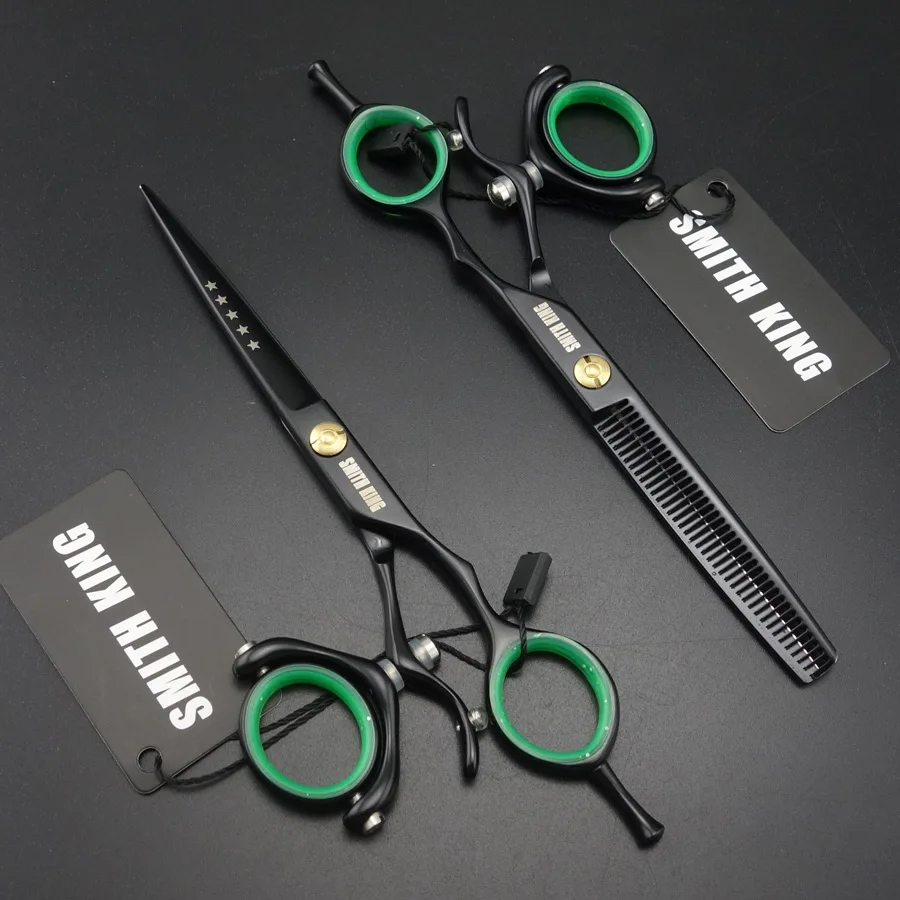 SMITH KING Professional Hairdressing scissors Rotating Ring Scissors 6 inch Cutting scissors + Thinning scissors 2 pieces set