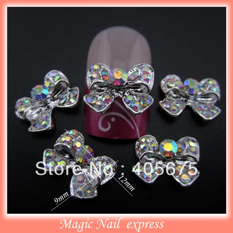 

10pcs glitter rhinestone bow tie nail art alloy 3d bows nail art decoration jewelry charms nail accessories supplies MNS43