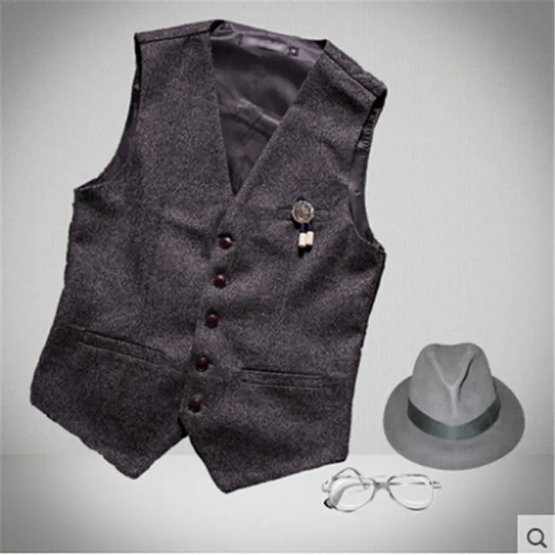 Мужской осенний однотонный винтажный жилет в английском стиле для деловых мужчин с фальш-карманами, хлопковые однобортные жилеты, костюм A2673