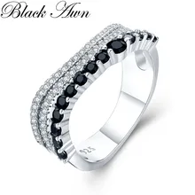 Классические ювелирные изделия из 925 пробы серебра 4,2 г, обручальное кольцо с черной шпинелью для женщин G037
