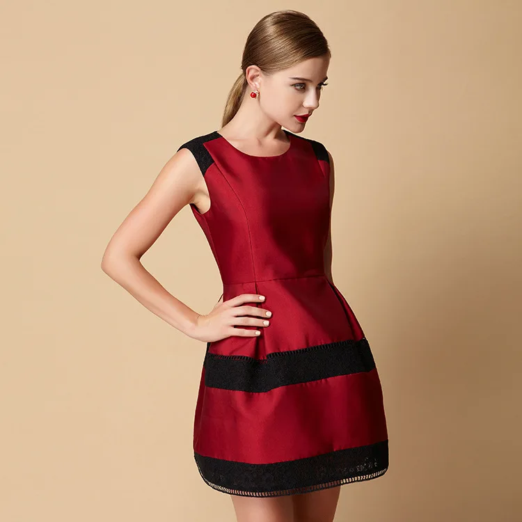 women's dress Fashion High end brand women's 2015 lace cotton net