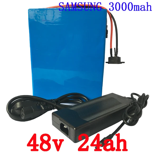 Cheap Rechargeable battery 1400W Ebike 48V 24AH Lithium battery 48V Bicycle battery use samsung 3000mah cell 30A BMS 2A charger