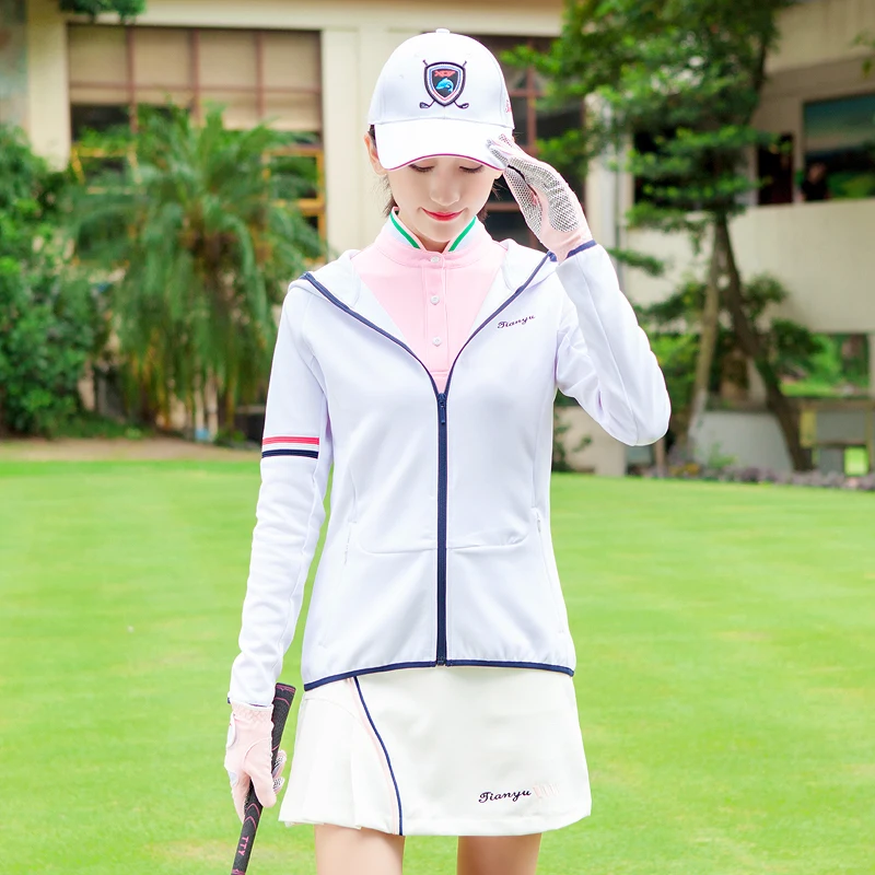 Spring Golf Clothing Womens Shirt Long Sleeve Ball Jacket Hooded Zip Cardigan Sportswear High Quality Apparel
