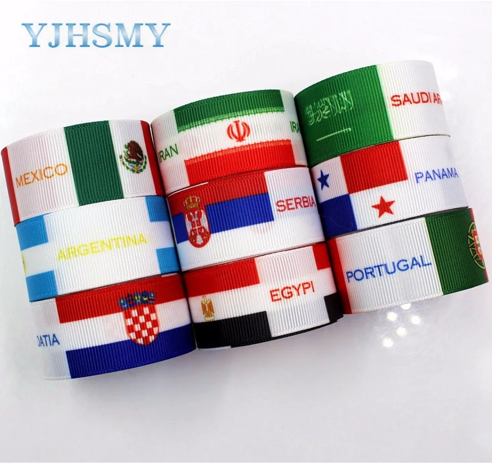 

YJHSMY D-18111-92,25 mm 10 yard National flag series Ribbons Thermal transfer Printed grosgrain Wedding Accessories DIY material