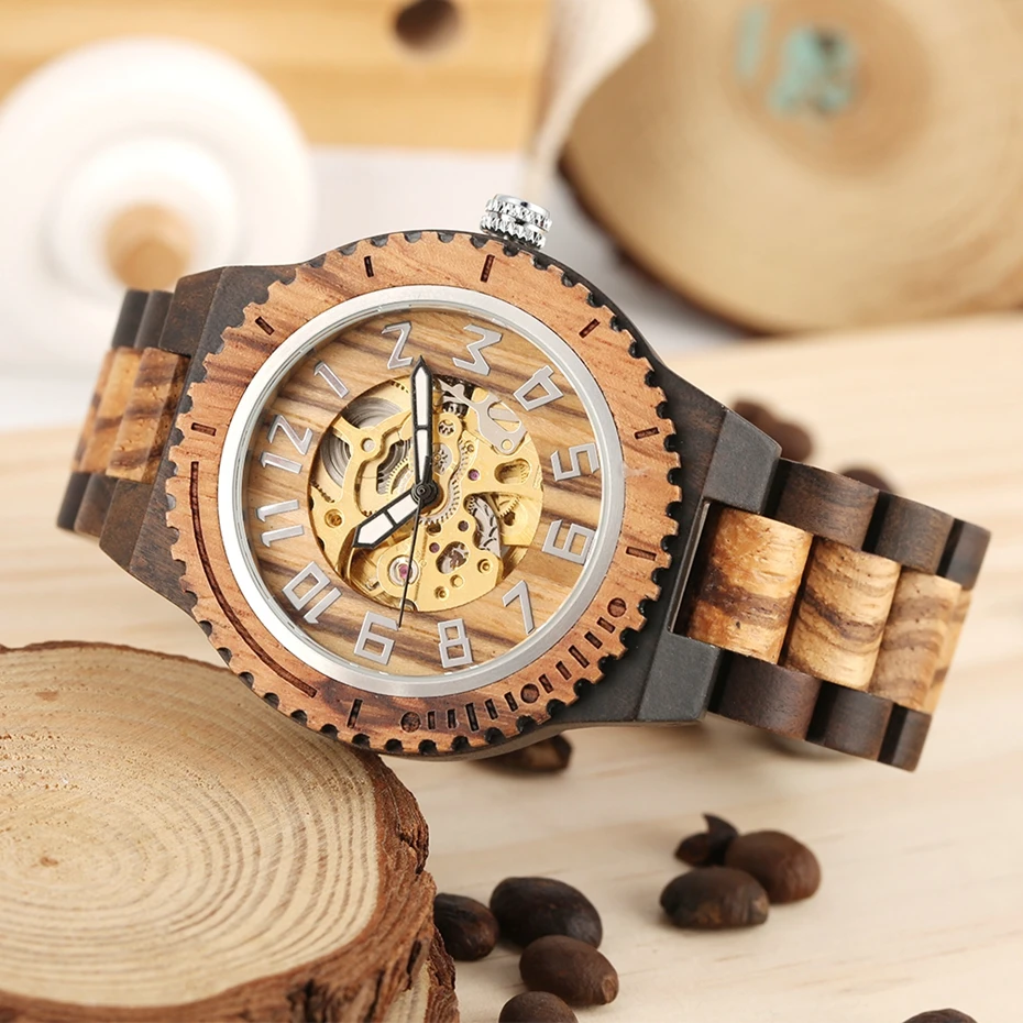 Stop118 automatiques hommes horloge bande YISUYA reloj Royal chiffres Dernier mécanique bois Montres luxe rabais pleine arabes de montre en 5 Stop118 automatiques hommes horloge 5