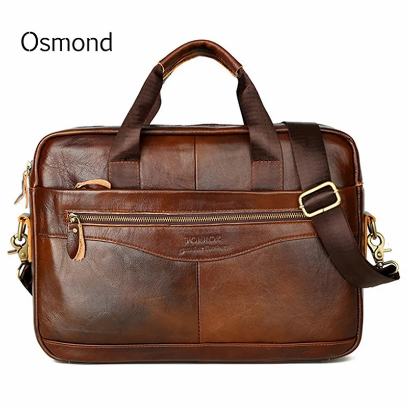Osmond الرجال حقائب المحامي حقيبة جلد طبيعي خمر محمول حقيبة حقيبة ساع عارضة حقيبة رجالية للمستندات