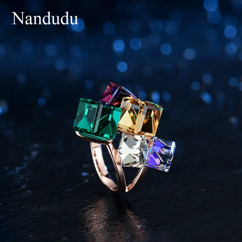 Nandudu AAA цветное кольцо с цирконием, модное ювелирное изделие, розовое золото, австрийские Квадратные Кольца с кристаллами для женщин, подарок R540