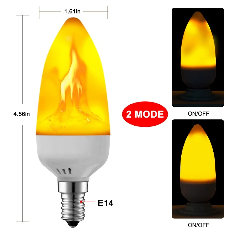 USA LED Flame Effect Fires Light Bulb Flickering Lamp Home Decor 4 Modes E27/26 