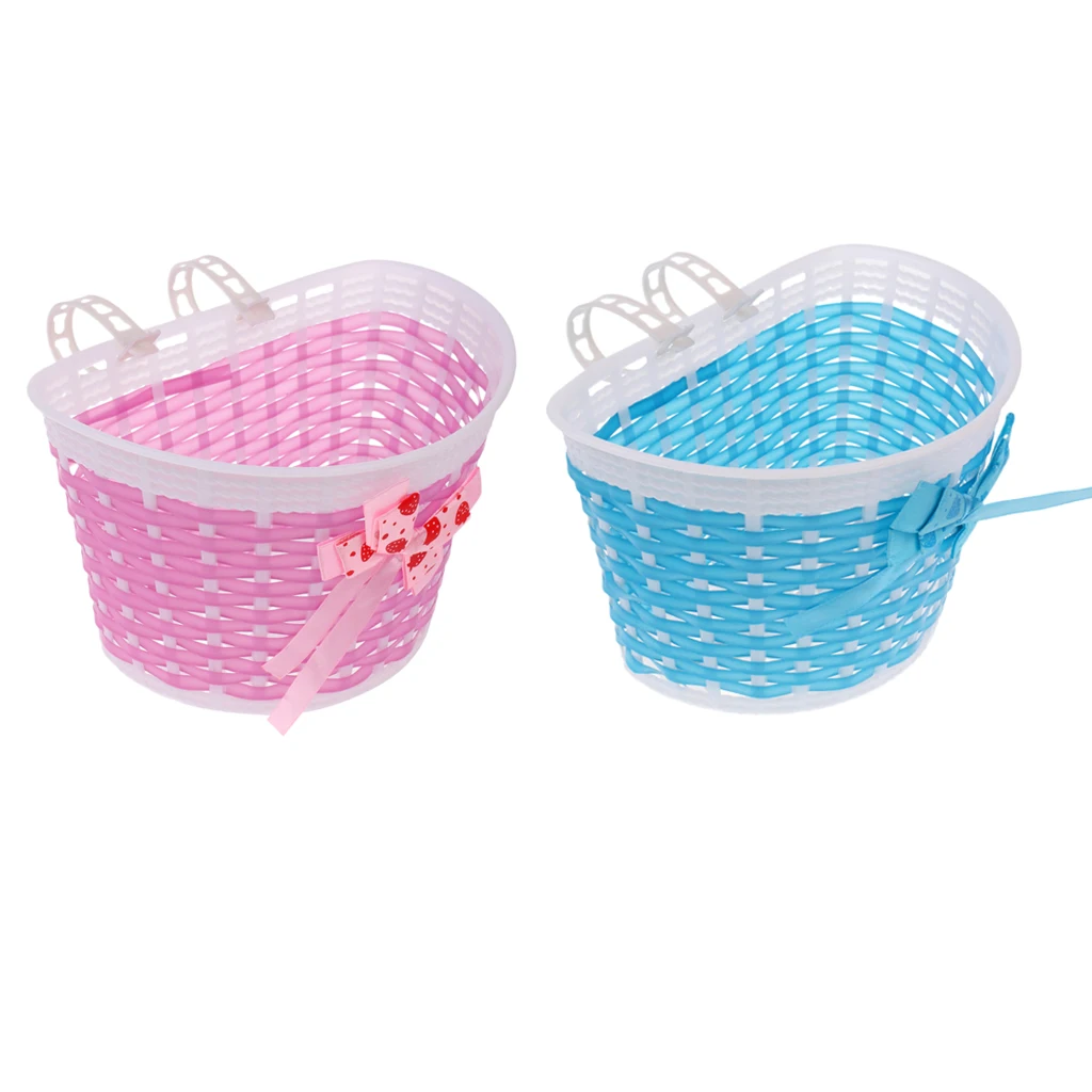 2Pcs Children Kids Girls Bicycle Front Basket Bike Cycle Shopping Holder Case Blue & Pink