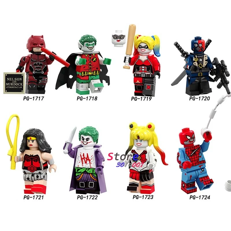 

Single DC Red Son Daredevil Robin Harley Quinn Deathstroke Wonder Woman Joker SpiderMan Figure building blocks toys for children