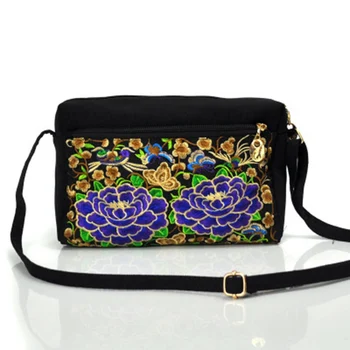 

New Yunfeng Wind Embroidered Bag Canvas Three Zipper Double-sided Embroidery Diagonal Women's Bag Travel Big Purse