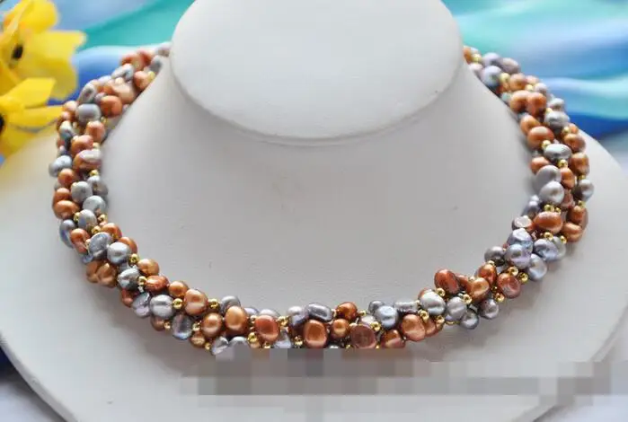 

song voge gem nanJ1348 4strands gray coffee baroque pearl necklace