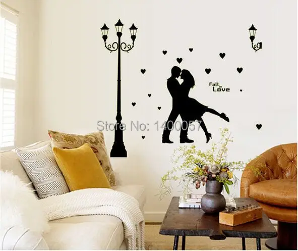 Strassenlaterne Paar Hintergrund Leuchtende Dekoration Wohnzimmer Fernseher Sofa Romantische Schlafzimmer Nachtwandaufkleber Abq9626 Wall Sticker Decoration Living Roomstickers Wall Stickers Aliexpress