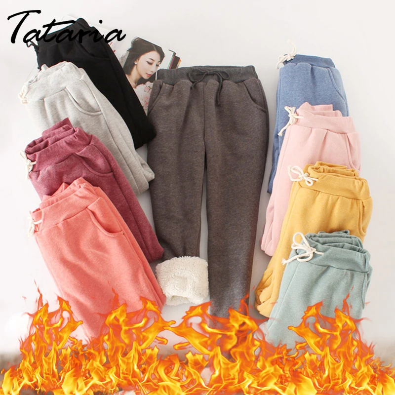 Women Winter Warm Pants 2022 Womens Thick Cotton Pants Korean Casual Pant Elastic Stretch Sweatpants High Waist Thick Long Pants