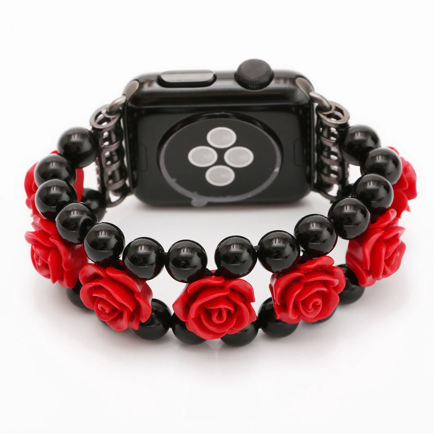 

Red Rose Flower Agate Watchband for Apple Watch iWatch Series 3 2 1 Band Women Jewelry Strap 42/38mm Stretch Bracelet Wristband