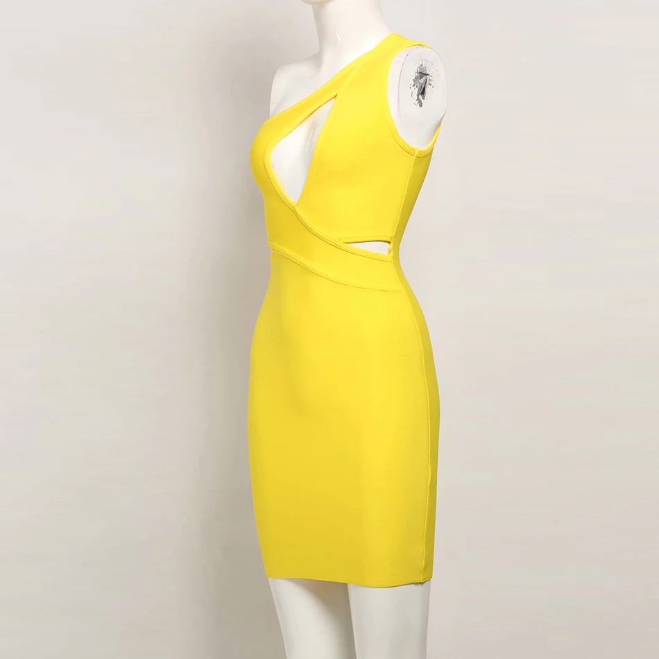 Новое желтое Открытое платье на одно плечо облегающее Бандажное платье для вечеринки на лето