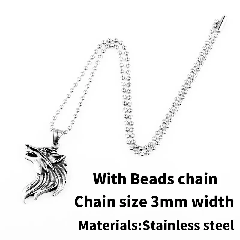 316L Stainless Steel Men Necklace Celt Wolf Head Pendant Fashion Jewelry