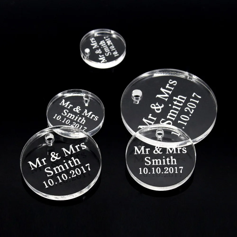 

60 Pcs Personalized Engraved Round Tags Wedding Tags Decor Custom Logo Labels Baptism Birthday Circular Gift Bonbonniere Tags