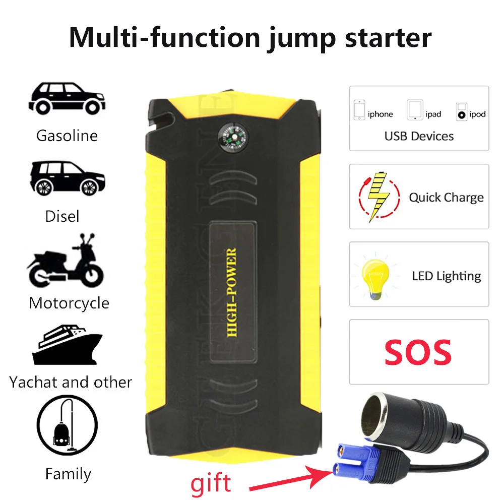 

New Car Jump Starter Portable Starting Device 4USB Power Bank 12V Car Charger Battery Booster Buster Car Starter LED Lighter