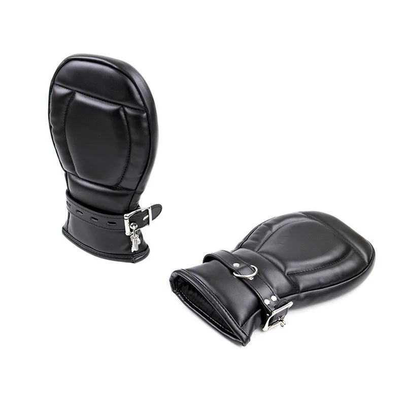 Women's Thick Soft Padded Black PU Leather Bondage Mitts BDSM Bondage
