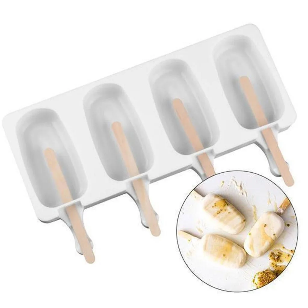 

Silicone Frozen Ice Cream Mold Juice Popsicle Maker Ice Lolly Mould - 4 Cell June#11