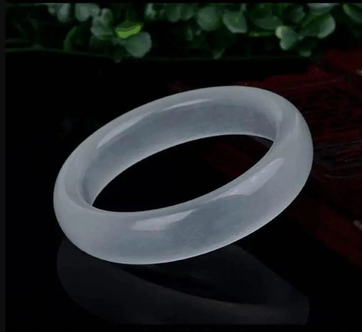 

Drop Shipping Wide Strip Women Bangles Natural White Jade Ice Bright Bracelets Cuff For Women Engagement Dance Party Gifts