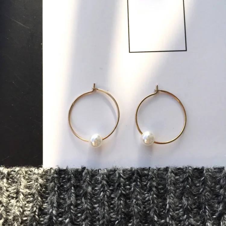 Простые геометрические круглые серьги-кольца с искусственным жемчугом, настоящие позолоченные медные круглые серьги для женщин, свадебные ювелирные изделия