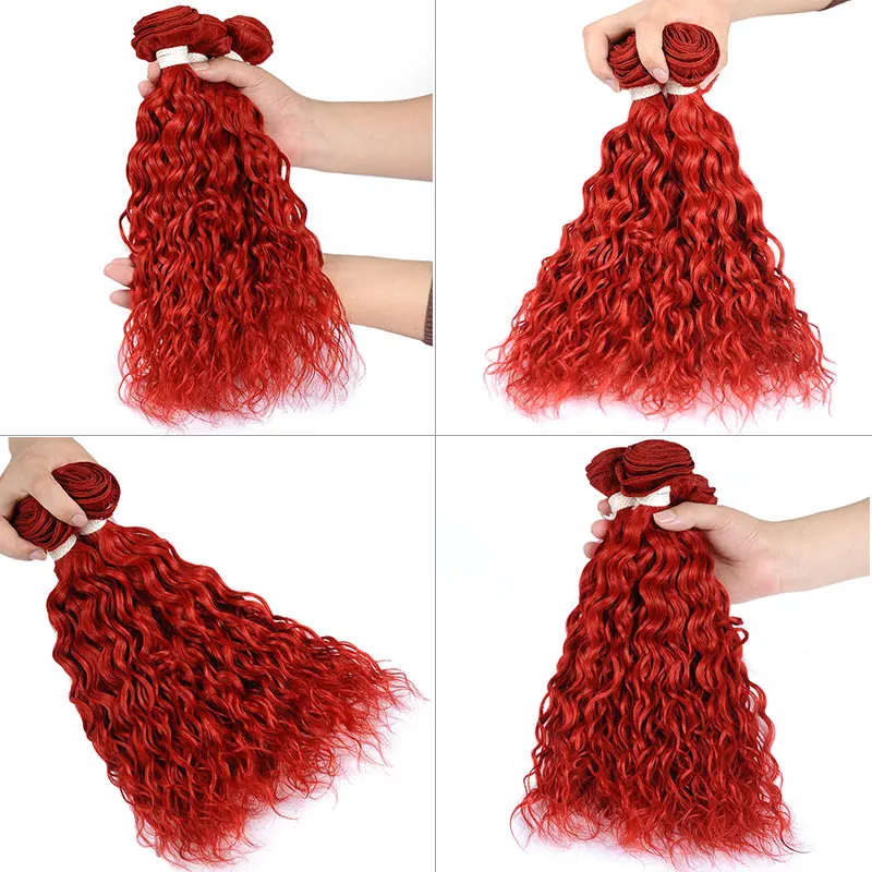 Remyblue Hair Malaysian Water Wave Bundles With Closure Red Human Hair Weave Bundles With Closure Burgundy 99J Remy Hair Bundles