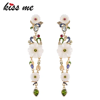 

KISS ME Classic Fashion Women Earrings Handmade Zinc Alloy Resin Enamel Flower Long Earrings Suppliers for Jewelry
