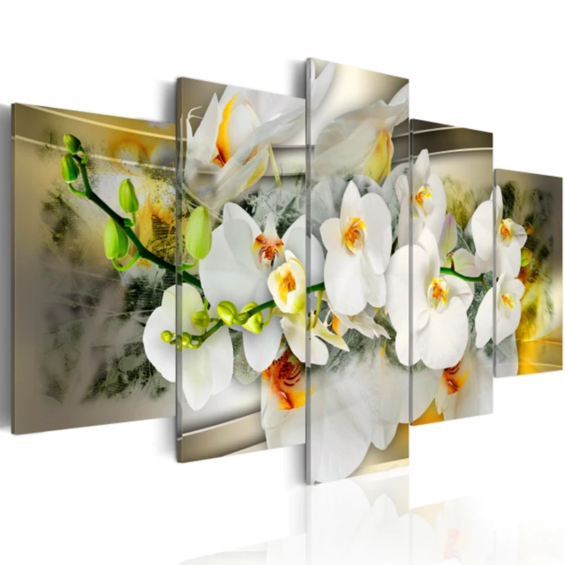 Huacan Full Round Drill 5D DIY Diamond Painting "orchid flower" Multi-picture Combination Embroidery Mosaic Home Decor 5pcs