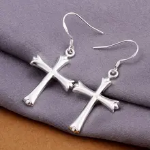 Estilo del verano fine silver plated pendientes 925-sterling-silver cruz de la joyería pendientes de gota para para SE305