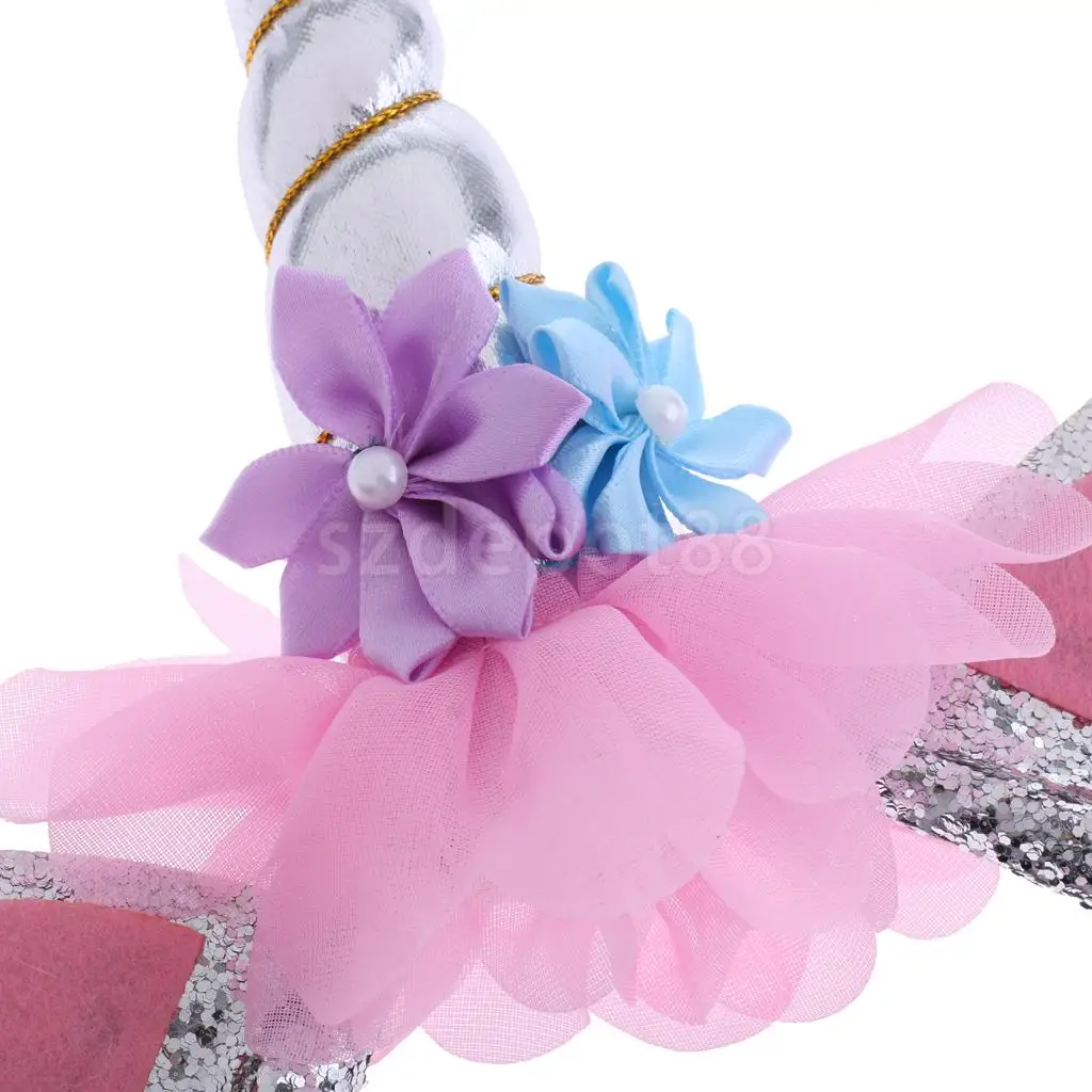 Girls Magical Unicorn Horn Ears Headband Fancy Dress Costume Glitter Gold/silver
