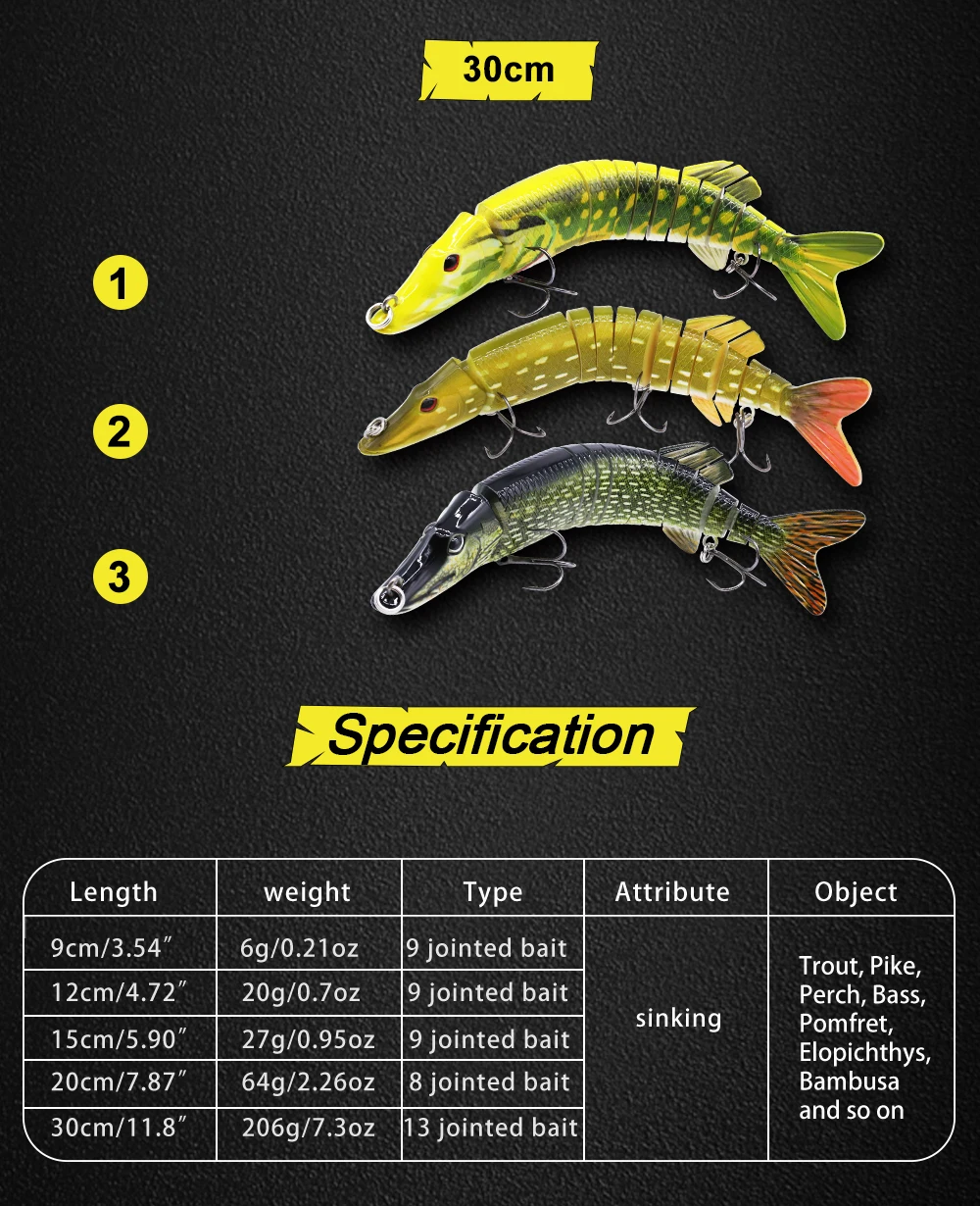 Шарнирная рыболовная приманка Рыболовная Снасть приманка для щуки 9 см~ 30 см 3D глаза реалистичные жесткие приманки воблер кренкбейт Swimbait Pesca