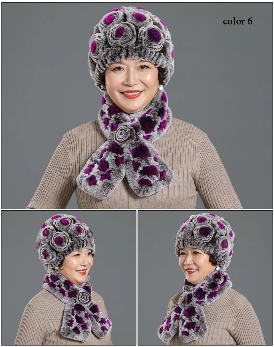 2 шт./компл. зимняя шапка и шарф комплект для женщин среднего возраста Для женщин теплые шапочки и шарфы с рисунком розы из натурального
